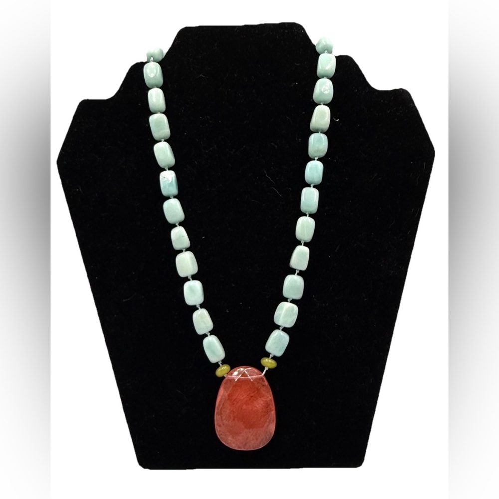 Aquamarine and Agate Natural Stone Necklace.
